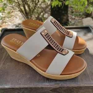 Italian Shoemakers Wedge Sandals H Strap Taupe